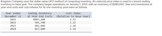 Kingston Company uses the dollar-value LIFO method of computing inventory. An external price index is used to convert ending