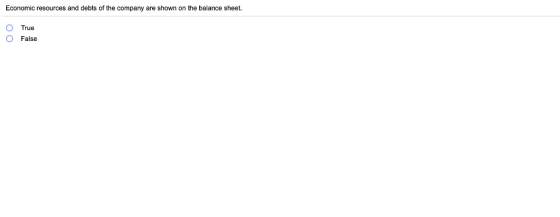 Economic resources and debts of the company are shown on the balance sheet. O True O False