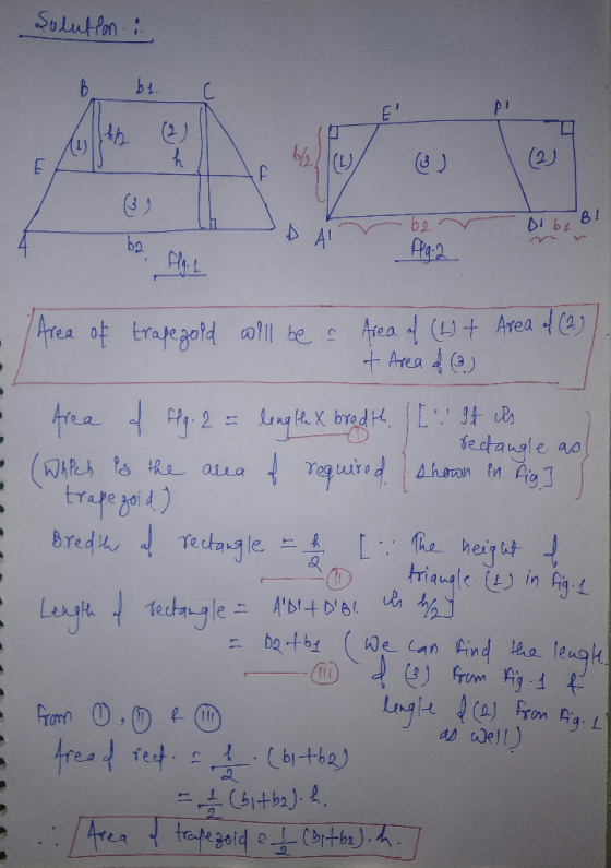 Solution : F DAIr62r Dibe B! ba, Flal A Aliga (Area of trape gold will be a Area of (4) + Area of (2). & Area of (e) frea as