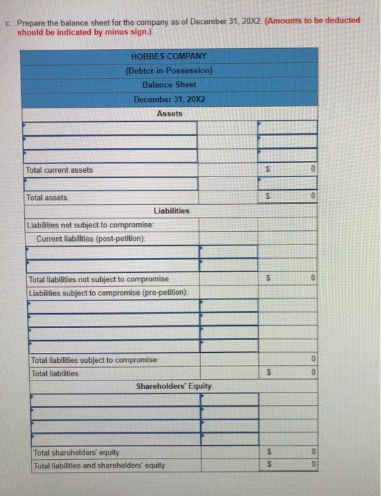 Prepare the balance sheet for the company as of December 31, 20X2. (Amounts to be deducted C. should be indicated by minus si