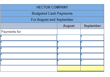 HECTOR COMPANY Budgeted Cash Payments For August and September August September Payments for