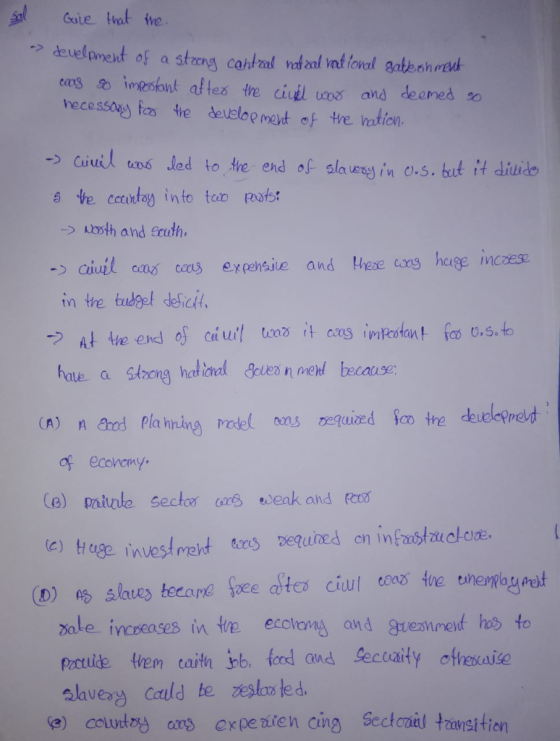 Guite ot the easineoknt af tes tre civil us and deened s necessag fos fre develop met 아-Heh hen. - Ciutas lod to the end of alain 0.s. but it diuide s he ccntoy into too potst >woth and Sruth -> ciuil eas aus excensie and hese s hege inccese in tre budgel desicit. つAt the end oS ceiul too it cos imfotant kø u.s.fo bate a stong ht nde n me because: (A) n ard pla hning redel ons oequǐzed kotte do.elceret of ecoremy Ce) painte Sectos s eeak and toos tne enemog cret ðate increases in tre ecolona and 8tesinevt h》 to chvesy cauld te zeslas ted. e) colucta a exDentten cing Sectoail tansitien