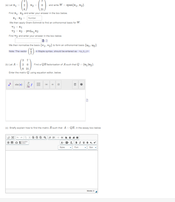 3 0 6 (a) Let x1 = 2 X2= and write W = span{X1, X2} 21 Find X1 X2 and enter your answer in the box below. X1 X2 = Number We t