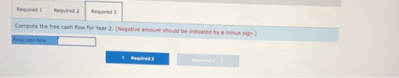 Required 1 Required 2 Required 3 Compute the free cash flow for Year 2. (Negative amount should be indicated by a minus sign.