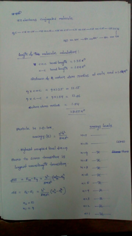 1877 electrons conjugaled molecule HC CH=CH-CH=CH-CH=CH-CH=CH-CH=CH-CH=CH. HC HC = CH H = HC-HC length of the molecule calcul