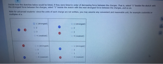 Dedde how the sketches below would be listed, they were listed in order of decreasing force between the charges. That is, sel