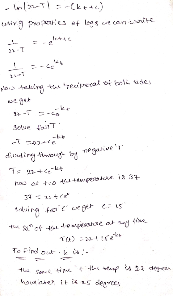 In 192-1) =-ck+tc) wring properties of logg we can write elet lette 22-T LA - -ce 2-T the reciprocal of both sides How taking