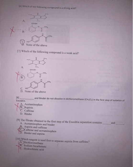 [6) Which of the following compound is a strong acid? COOH B. None of the above [7] Which of the following compound is a weak