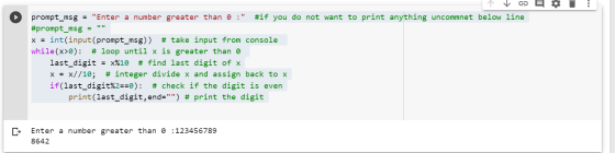 E 1 . prompt_msg = Enter a number greater than 0 : #if you do not want to print anything uncommnet below line #prompt_msg =