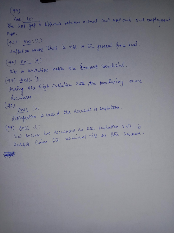 (44) Ans: (C) full embloune heut the app gap is difference between actual real app and app- (45) Ans: (e) Inflation means the