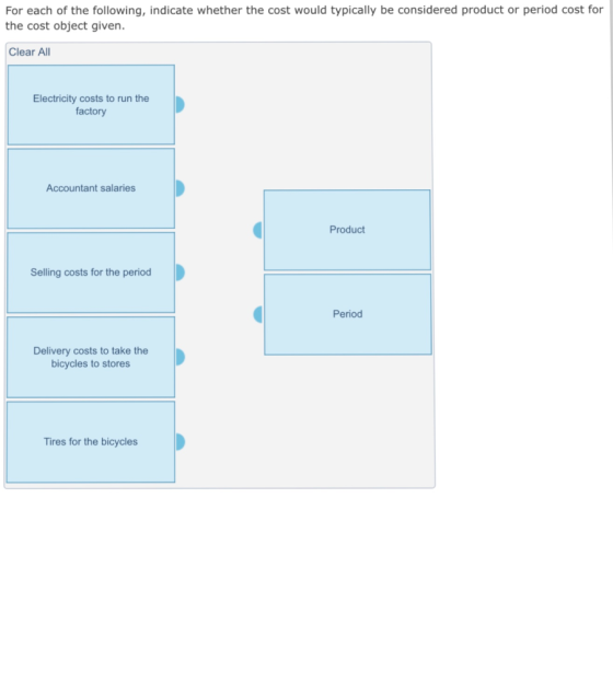 For each of the following, indicate whether the cost would typically be considered product or period cost for the cost object