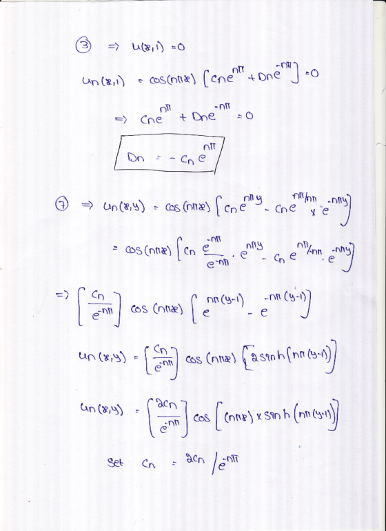 ③ u18, 1) =0 un (8,1) = cos Childe] (enettone) -o a che + Dne no © à non ty) → un (8,4) - cos (one) [cnecne xes = cos(ne (c