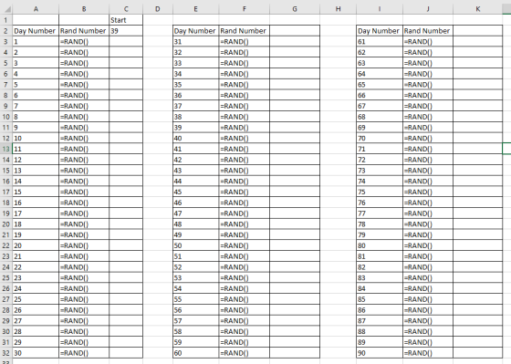 H 13/11 Start Day Number Rand Number 39 =RANDO) =RANDO) =RANDO) =RANDO) =RANDO) =RANDO) =RANDO) =RANDO) =RANDO) =RANDO) =RAND