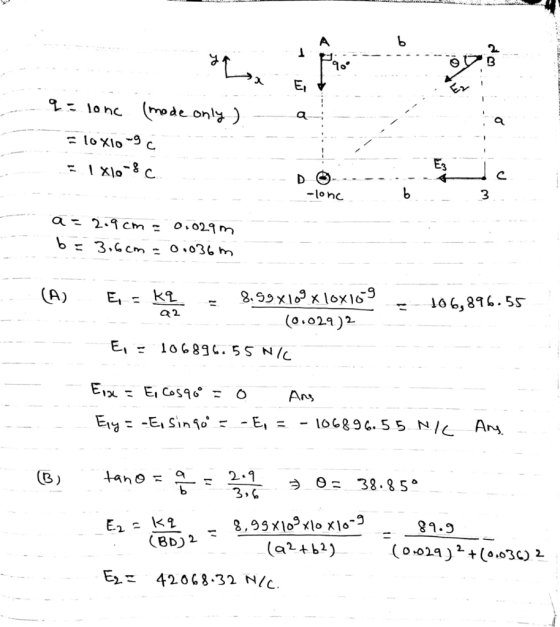 E, - lonc moie only ) 3 a= 2.9cm~ 0,029 m b= З.ccm ~ o.o36m 106,816. 55 a2 (0.029)2 2.1 θ= 38.850 E2 - k BD (a24b2) E2 = 42063.32 Ne