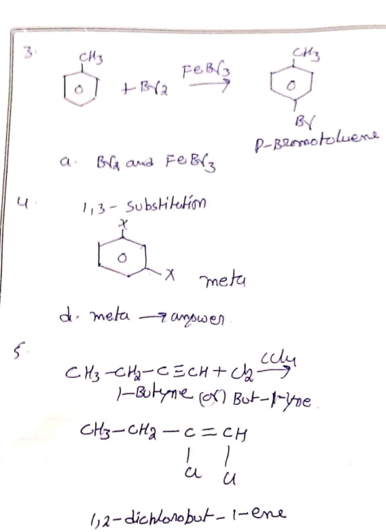 IB B-Bromotoluene a Bra and Febrz u 113- substitution x meta do meta 2 answer CH3-CH2-CEchtch Caly - Butyne for But-tryne CH₃