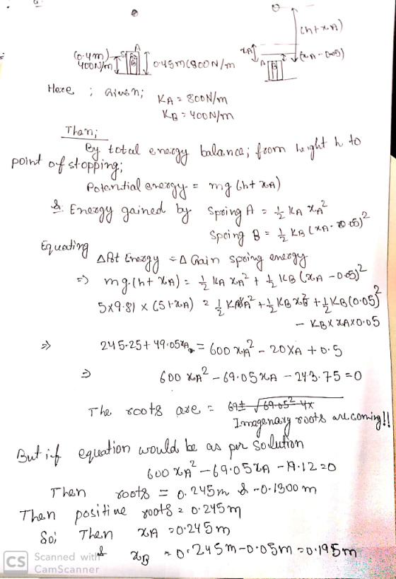 thtxn (pym) o4mcB00N/m Hexe KA 800N/m KB Y0ON/m Tham; total balanca; forn leght to point of stopping Potential ene m ht a) Er