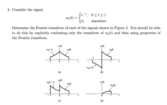 4. Consider the signal co(t) = et, 0<t<1 , elsewhere Determine the Fourier transform of each of the signals shown in Figure 2