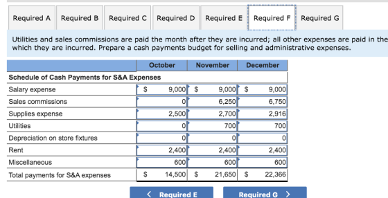 Required A Required B Required C Required D Required E Required F Required G Utilities and sales commissions are paid the mon