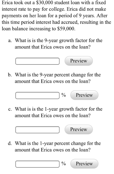 Erica took out a $30,000 student loan with a fixed interest rate to pay for college. Erica did not make payments on her loan