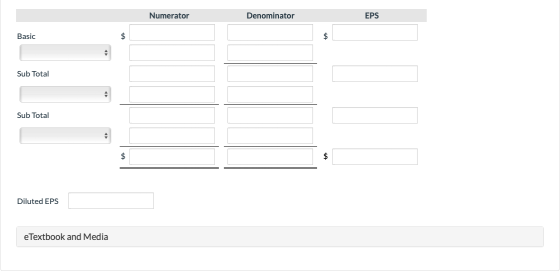 Numerator Denominator EPS Basic Sub Total Sub Total Diluted EPS e Textbook and Media