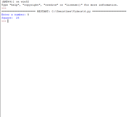 (AMD64)] on win32 Type help, copyright, credits or license() for more information. == RESTART: C:\Users\hee\Videos16.