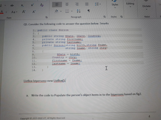 X x As Styles Editing Dictate Nili A v Aav А А T Font Paragraph Styles Voice Q5. Consider the following code to answer the qu