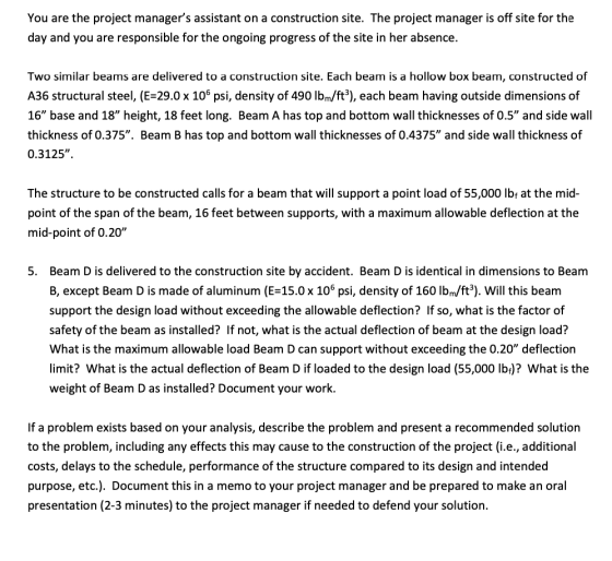 You are the project managers assistant on a construction site. The project manager is off site for the day and you are respo