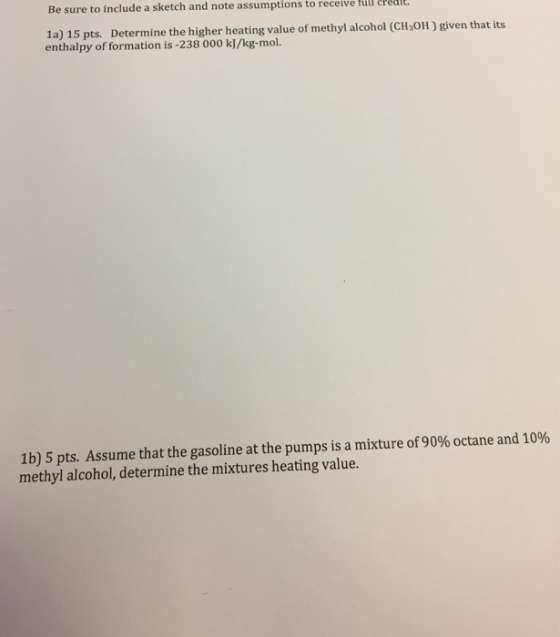 Determine the higher heating value of methyl alcoh