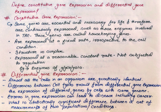 Define conoti tutve ene expeoo on and didevential gene # Constitutive Gene expreooion: oz <p Some (geneo are essential and ne