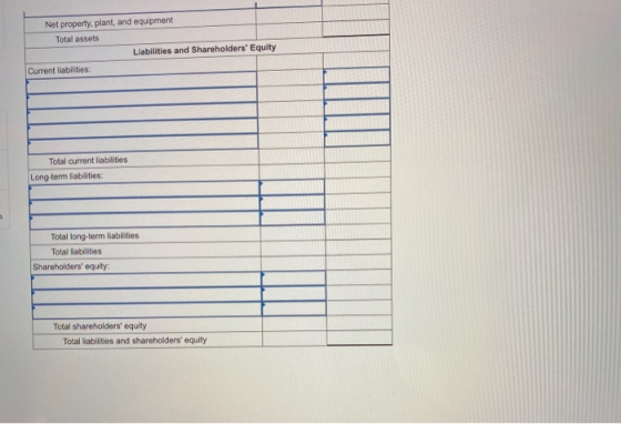 Net property, plant, and equipment Total assets Liabilities and Shareholders Equity Current liabilities: Total current liabi