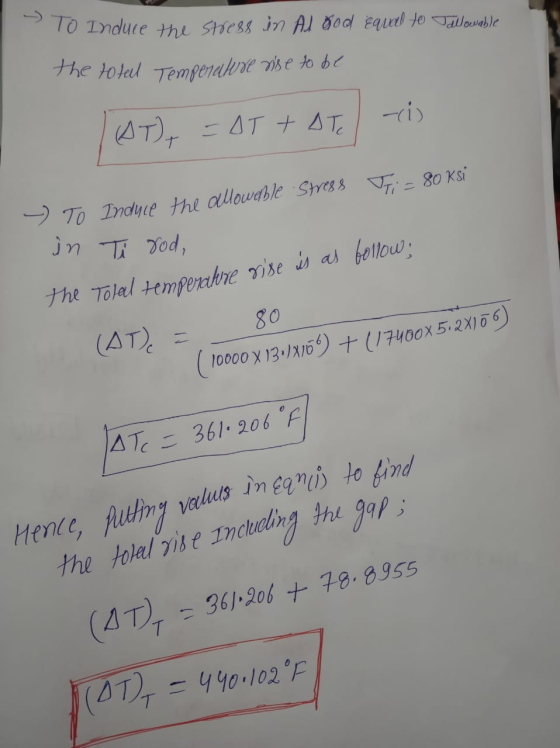 To Induce allowable the stress in Al God equal to Temperature rise to be the total (AT, AT TAT-i) Stress = 80ksi - To Induce
