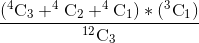 \frac{(^{4}\textrm{C}_{3}+^{4}\textrm{C}_{2}+^{4}\textrm{C}_{1})*(^{3}\textrm{C}_{1})}{^{12}\textrm{C}_{3}}