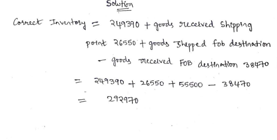 Solution Correct Inventory - 249390 + goods recerved shipping point 26550 + goods Shepped fob destination - goods receved FOB