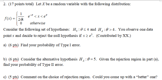 2. (17 points total) Let X be a random variable with the following distribution: f(x) 2a 0 otherwise Consider the following s