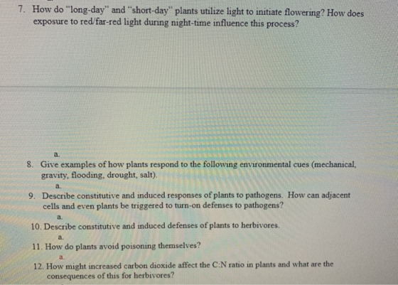 7. How do long-day and short-day plants utilize light to initiate flowering? How does exposure to red/far-red light durin