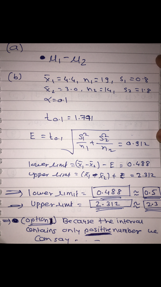 • li-42 x = 4.4, n = 19, s,=0.8 x =3.0, h2=14, S2 = 1.8 X=0| tol=1.7971 E = to, na- - =0.912 lower limb =(, -82) - E = 0.488