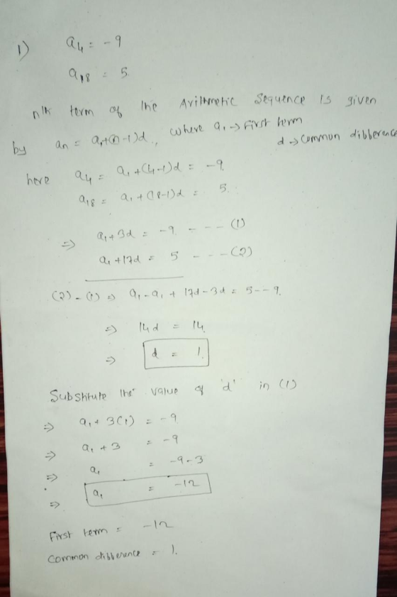 218 - 5 nth term of the Arithmetic sequence is given by an Atold where a, a) first herm de common difference hare au au of Ch