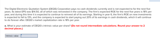 The Digital Electronic Quotation System (DEQS) Corporation pays no cash dividends currently and is not expected to for the ne