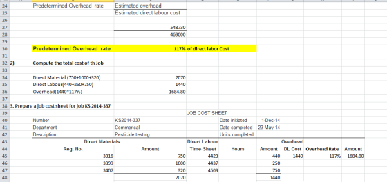 Predetermined Overhead rate Estimated overhead Estimated direct labour cost 548730 469000 Predetermined Overhead rate 117% of