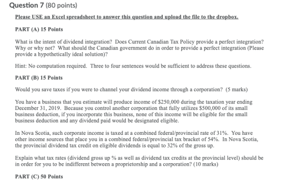 Question 7 (80 points) Please USE an Excel spreadsheet to answer this question and upload the file to the dropbox. PART (A) 1