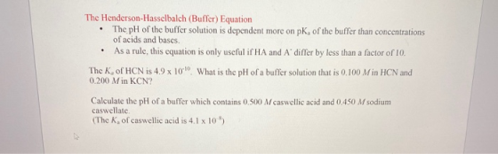 The Henderson-Hasselbalch (Buffer) Equation • The pH of the buffer solution is dependent more on pk, of the buffer than conce