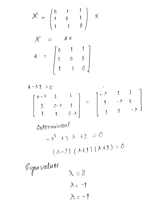 1 0 x х 4 o L o X АХ = 0 L I A = 0 Y 1 V -- o A-II = 0 I I 0 - T 1 V I V- اح 0-) I 0-1 ſ y Determinant -13 +31 +2 = 0 (1-2)