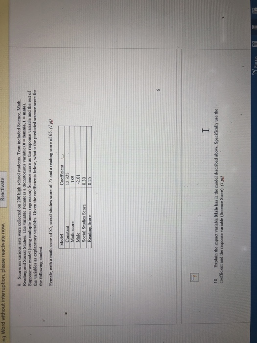 ing Word without interruption, please reactivate now. Reactivate 9. Scores on various tests were collected on 200 high school