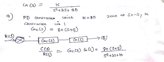 (ع) را - < s2+3S+ 40 2) Sa cat sa-s, طرى نوم2 80 2 مل PD Controller Controller : من Gels) 8s (S+S) RY G (S) (6) Gc(s) CCS) RC