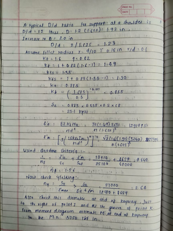 PAGE NO DATE 3 A typical old rasio for support at a showdes is old = 12 thus = 1.2 (1.621) 1.92 in. Increase to: 2.0 in 이 이 2