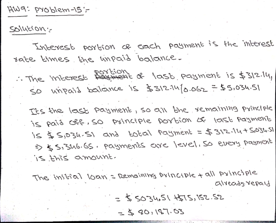 HWa: Pyoblem-15- Solution Intexesb POYbion ce each Payment is the interest ate kimes Ehe unpaid balance. POxbion The mkexest