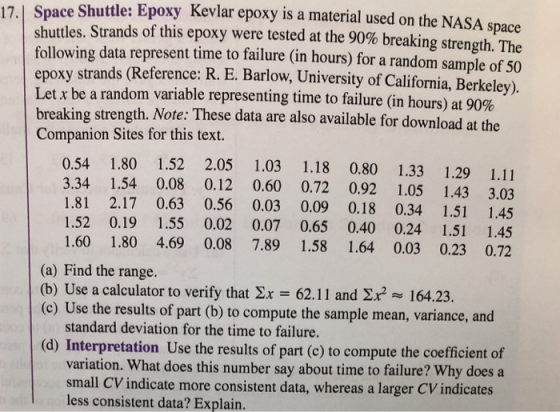 17.| Space Shuttle: Epoxy Kevlar epoxy is a material used on the NASA space shuttles. Strands of this epoxy were tested at th