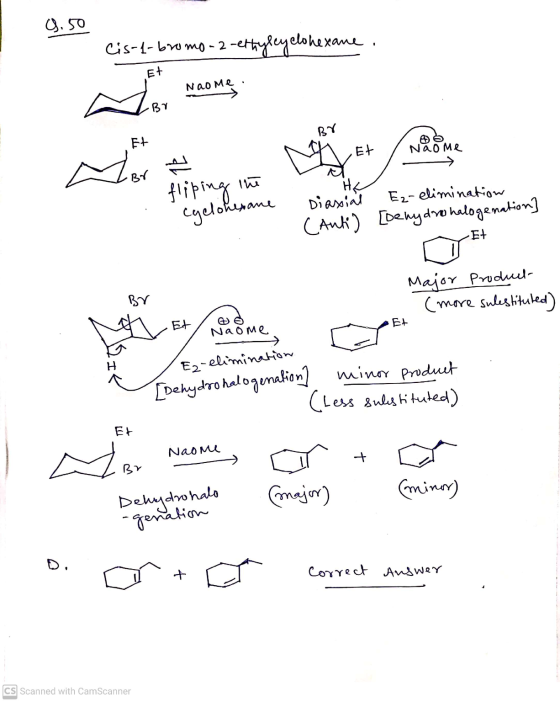 0.50 Cis-1-bromo-2-ethyleyclohexane. Et Naome. 37 BY Et Et Nao Me M BY fliping the egelohexane He Diaxial (anti) Ez-eliminati