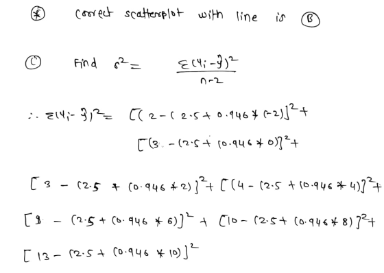 O correct scattereplot with line is ® © Eind 12 = {(4:23)? 0-2 .. 214,- 9,2 (2-12570.94646-2)]2+ [(3.-17.5*10.94640)+ [3 - (2