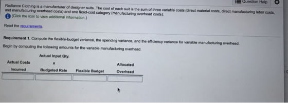 Radiance Clothing is a manufacturer of designer suits. The cost of each suit is the sum of three variable costs (direct mater